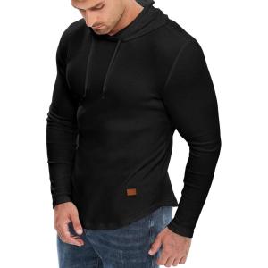 imageJMIERR Mens Fashion Muscle Hoodies Long Sleeve Slim Fitted Longline Sweatshirt Athletic Fleece Pullover ShirtsBlack