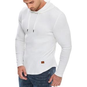 imageJMIERR Mens Fashion Muscle Hoodies Long Sleeve Slim Fitted Longline Sweatshirt Athletic Fleece Pullover ShirtsWhite