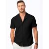 imageJMIERR Mens Casual Button Down Shirts Short Sleeve Textured Summer Beach Shirt Cuban Vacation Shirts with PocketBlack