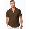 imageJMIERR Mens Casual Button Down Shirts Short Sleeve Textured Summer Beach Shirt Cuban Vacation Shirts with PocketCoffee