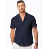 imageJMIERR Mens Casual Button Down Shirts Short Sleeve Textured Summer Beach Shirt Cuban Vacation Shirts with PocketNavy Blue