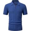 imageJMIERR Mens Casual Polo Shirt Short Sleeve Classic Fit Knit T Shirt Golf Shirts with ZipperB Blue
