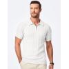 imageJMIERR Mens Casual Polo Shirt Short Sleeve Classic Fit Knit T Shirt Golf Shirts with ZipperB White