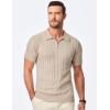 imageJMIERR Mens Casual Polo Shirt Short Sleeve Classic Fit Knit T Shirt Golf Shirts with ZipperC Beige