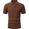 imageJMIERR Mens Casual Polo Shirt Short Sleeve Classic Fit Knit T Shirt Golf Shirts with ZipperC Brown