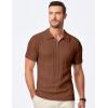 imageJMIERR Mens Casual Polo Shirt Short Sleeve Classic Fit Knit T Shirt Golf Shirts with ZipperC Brown