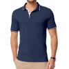 imageJMIERR Mens Casual Polo Shirts Classic Button Basic Short Sleeve Cotton Pique Polo Shirt Stylish Golf TopsNavy Blue