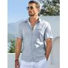 imageJMIERR Mens Casual Stylish Short Sleeve ButtonUp Striped Dress Shirts Cotton Beach ShirtZ Beau Blue