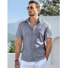 imageJMIERR Mens Casual Stylish Short Sleeve ButtonUp Striped Dress Shirts Cotton Beach ShirtZ Dirty Blue