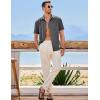 imageJMIERR Mens Casual Stylish Short Sleeve ButtonUp Striped Dress Shirts Cotton Beach ShirtZ Medium Grey