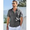 imageJMIERR Mens Casual Stylish Short Sleeve ButtonUp Striped Dress Shirts Cotton Beach ShirtZ Medium Grey