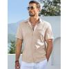 imageJMIERR Mens Casual Stylish Short Sleeve ButtonUp Striped Dress Shirts Cotton Beach ShirtZ Parchment
