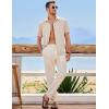 imageJMIERR Mens Casual Stylish Short Sleeve ButtonUp Striped Dress Shirts Cotton Beach ShirtZ Parchment