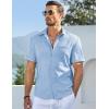 imageJMIERR Mens Casual Stylish Short Sleeve ButtonUp Striped Dress Shirts Cotton Beach ShirtZ Sky Blue