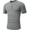 imageJMIERR Mens Knit Henley Shirts Casual Short Sleeve Button TShirt Cable Knitted Polo Shirts Golf ShirtGrey