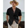 imageJMIERR Mens Linen Shirts Casual Short Sleeve Button Down Shirts Wrinkle Free Vacation Beach Summer TopsBlack