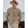 imageJMIERR Mens Linen Shirts Casual Short Sleeve Button Down Shirts Wrinkle Free Vacation Beach Summer TopsBrown
