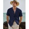 imageJMIERR Mens Linen Shirts Casual Short Sleeve Button Down Shirts Wrinkle Free Vacation Beach Summer TopsDark Blue