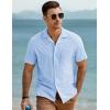 imageJMIERR Mens Linen Shirts Casual Short Sleeve Button Down Shirts Wrinkle Free Vacation Beach Summer TopsLight Blue