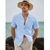 imageJMIERR Mens Linen Shirts Casual Short Sleeve Button Down Shirts Wrinkle Free Vacation Beach Summer TopsLight Blue