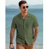imageJMIERR Mens Linen Shirts Casual Short Sleeve Button Down Shirts Wrinkle Free Vacation Beach Summer TopsLight Green