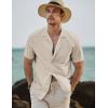 imageJMIERR Mens Linen Shirts Casual Short Sleeve Button Down Shirts Wrinkle Free Vacation Beach Summer TopsLight Khaki