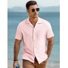 imageJMIERR Mens Linen Shirts Casual Short Sleeve Button Down Shirts Wrinkle Free Vacation Beach Summer TopsLight Pink
