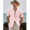 imageJMIERR Mens Linen Shirts Casual Short Sleeve Button Down Shirts Wrinkle Free Vacation Beach Summer TopsLight Pink