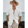 imageJMIERR Mens Linen Shirts Casual Short Sleeve Button Down Shirts Wrinkle Free Vacation Beach Summer TopsWhite