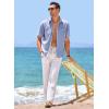 imageJMIERR Mens Linen Shirts Short Sleeve Summer Button Down Casual Beach Hawaiian Shirt with PocketDenim Blue