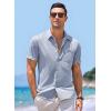 imageJMIERR Mens Linen Shirts Short Sleeve Summer Button Down Casual Beach Hawaiian Shirt with PocketLight Blue