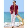 imageJMIERR Mens Linen Shirts Short Sleeve Summer Button Down Casual Beach Hawaiian Shirt with PocketRed Burgundy