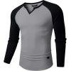 imageJMIERR Mens Long Sleeve Muscle T Shirts Casual VNeck Longline Ribbed Tee ShirtsT Grey  Black