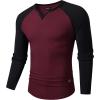 imageJMIERR Mens Long Sleeve Muscle T Shirts Casual VNeck Longline Ribbed Tee ShirtsT Red  Black
