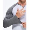 imageJMIERR Mens Long Sleeve Muscle T Shirts Casual VNeck Longline Ribbed Tee ShirtsT White  Grey