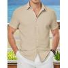 imageJMIERR Mens Muscle Fit Dress Shirts Summer Casual Button Down Short Sleeve High Stretch WrinkleFree ShirtD Beige