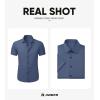 imageJMIERR Mens Muscle Fit Dress Shirts Summer Casual Button Down Short Sleeve High Stretch WrinkleFree ShirtD Blue