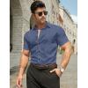 imageJMIERR Mens Muscle Fit Dress Shirts Summer Casual Button Down Short Sleeve High Stretch WrinkleFree ShirtD Blue