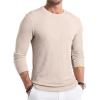 imageJMIERR Mens Muscle Slim Fitted Lightweight T Shirts Ribbed AntiWrinkle Crewneck Gym Workout Long SleeveA Beige