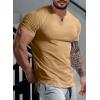 imageJMIERR Mens Muscle Slim T Shirts Summer V Neck Gym Shirt Casual Cotton Workout Athletic Longline TeesB Beige