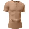 imageJMIERR Mens Muscle VNeck T Shirt Short Sleeve Longline Ribbed Henley Shirt Gym Workout Athletic Tee ShirtsKhaki