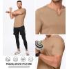 imageJMIERR Mens Muscle VNeck T Shirt Short Sleeve Longline Ribbed Henley Shirt Gym Workout Athletic Tee ShirtsKhaki