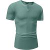 imageJMIERR Mens Muscle VNeck T Shirt Short Sleeve Longline Ribbed Henley Shirt Gym Workout Athletic Tee ShirtsMist Green