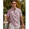 imageJMIERR Mens Short Sleeve Linen Henley Shirts Casual Button Down Shirt Summer Beach Wear with PocketLight Pink