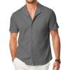 imageJMIERR Mens Casual Button Down Shirts Short Sleeve Textured Summer Beach Shirt Cuban Vacation Shirts with PocketLight Gray