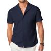 imageJMIERR Mens Casual Button Down Shirts Short Sleeve Textured Summer Beach Shirt Cuban Vacation Shirts with PocketNavy Blue