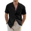 imageJMIERR Mens Linen Shirts Casual Short Sleeve Button Down Shirts Wrinkle Free Vacation Beach Summer TopsBlack