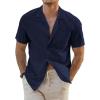 imageJMIERR Mens Linen Shirts Casual Short Sleeve Button Down Shirts Wrinkle Free Vacation Beach Summer TopsDark Blue