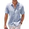 imageJMIERR Mens Linen Shirts Short Sleeve Summer Button Down Casual Beach Hawaiian Shirt with PocketLight Blue