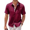 imageJMIERR Mens Linen Shirts Short Sleeve Summer Button Down Casual Beach Hawaiian Shirt with PocketRed Burgundy